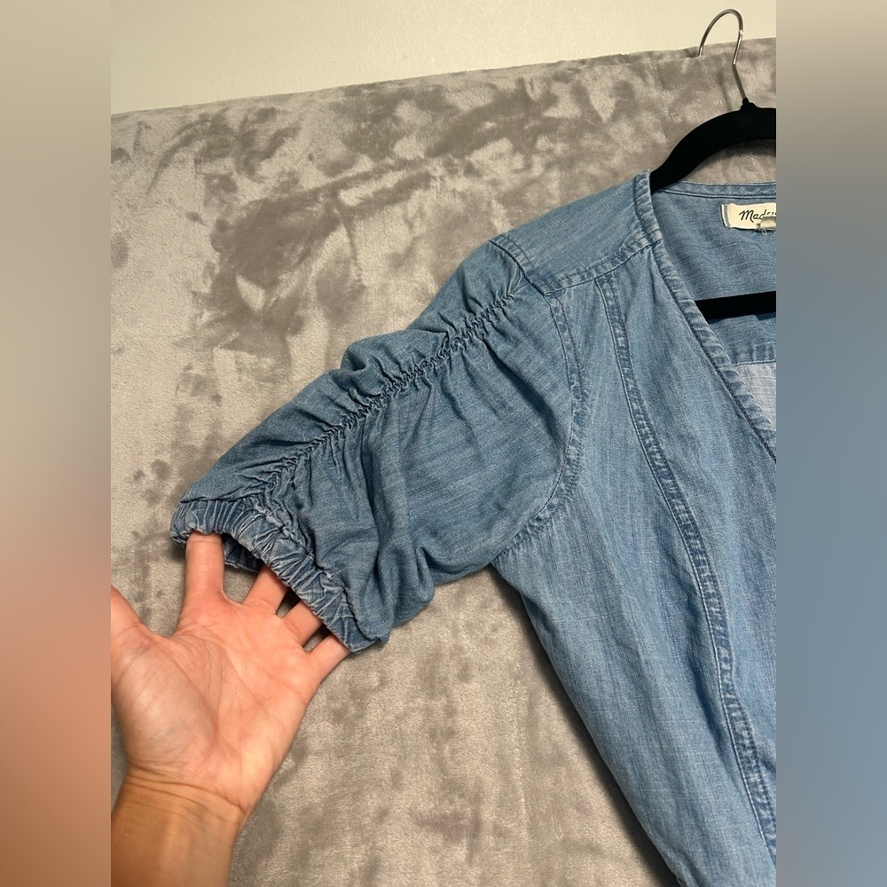 Madewell Mini Wrap Dress Women’s Small Short Sleeve Chambray Blue - Picture 5 of 6